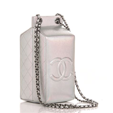 CHANEL Metallic Goatskin Lait de Coco Milk Carton Bag.